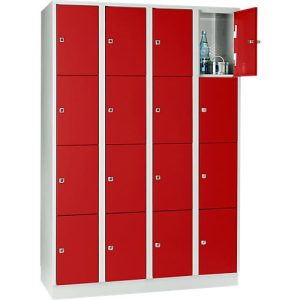 Wertfachschrank 300 mm, 4 Abteile, 16 Fächer, Sicherheitszylinderschloss, Sockel, feuerrot Wertfachschrank 300 mm, 4 Abteile, 16 Fächer, Sicherheitszylinderschloss, Sockel, feuerrot