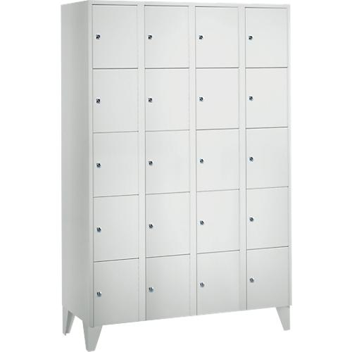 Wertfachschrank 300 mm, 4 Abteile, 20 Fächer, Sicherheitszylinderschloss, Fuß, lichtgrau