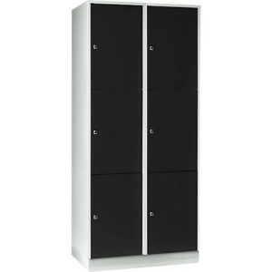 Wertfachschrank 400 mm, 2 Abteile, 6 Fächer, Sicherheitszylinderschloss, Sockel, tiefschwarz