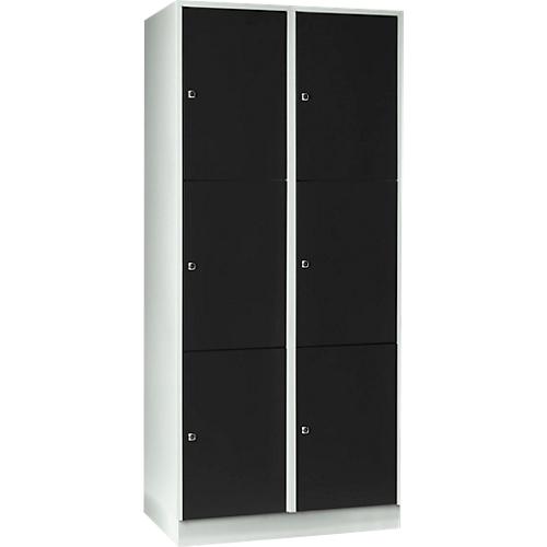 Wertfachschrank 400 mm, 2 Abteile, 6 Fächer, Sicherheitszylinderschloss, Sockel, tiefschwarz
