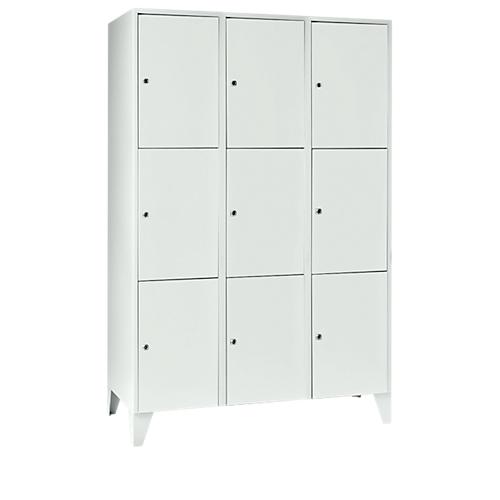 Wertfachschrank 400 mm, 3 Abteile, 9 Fächer, Sicherheitszylinderschloss, Fuß, lichtgrau