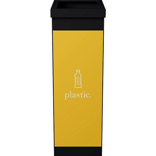 Wertstoffsammler Paperflow, Volumen 60 l, für Kunststoff, mit abnehmbarem Deckel & Piktogramm, erweiterbar, L 363 x B 263 x H 760 mm, Polystyrol, gelb-schwarz