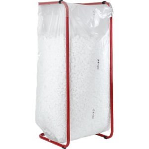 Wertstoffsammler, stationär, Volumen 800 l, mit Sackhaltern, L 720 x B 720 x H 1615 mm, Stahlrohr pulverbeschichtet, karminrot RAL 3002