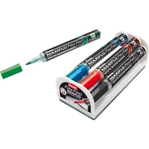 Whiteboardmarker Pentel Maxiflo Flex-Feel, Rundspitze mit variabler Strichstärke, Pumpsystem, farbsortiertes 4er-Set mit Halterung, Magnet & Schwamm Whiteboardmarker Pentel Maxiflo Flex-Feel, Rundspitze mit variabler Strichstärke, Pumpsystem, farbsortiertes 4er-Set mit Halterung, Magnet & Schwamm