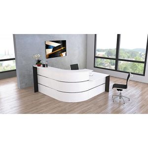 Winkel-Empfangstheke Faro, 3-Elemente, 90° Winkel, mit Beratungsplatz, melaminharzbeschichtet, ABS-Kanten, B 2320 x T 1970 x 1120 mm, weiß/anthrazit Winkel-Empfangstheke Faro, 3-Elemente, 90° Winkel, mit Beratungsplatz, melaminharzbeschichtet, ABS-Kanten, B 2320 x T 1970 x 1120 mm, weiß/anthrazit