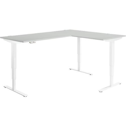 Winkelschreibtisch AERO FLEX, elektrisch höhenverstellbar, 90° Winkel, T-Fuß, B 2000 x T 1600 mm, lichtgrau/weiß + Memorypanel