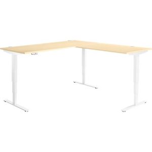 Winkelschreibtisch AERO FLEX, elektrisch höhenverstellbar, 90° Winkel, T-Fuß, B 2000 x T 2000 mm, Ahorn/weiß + Memorypanel