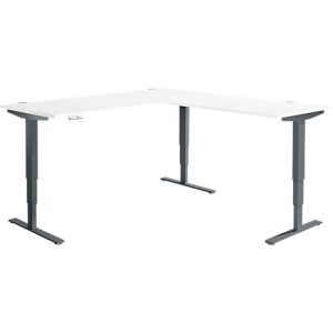 Winkelschreibtisch AERO FLEX, elektrisch höhenverstellbar, 90° Winkel, T-Fuß, B 2000 x T 2000 mm, weiß/anthrazit + Memorypanel
