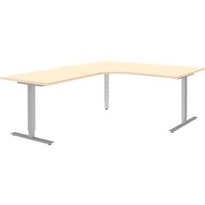 Winkelschreibtisch BARI 90°, T-Fuß, Freiformtisch, Winkel links, B 1800 x T 1000/800 x H 680-820 mm, Ahorn/Alu Winkelschreibtisch BARI 90°, T-Fuß, Freiformtisch, Winkel links, B 1800 x T 1000/800 x H 680-820 mm, Ahorn/Alu