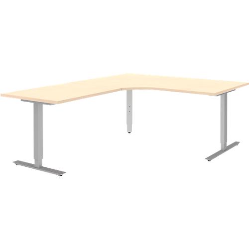 Winkelschreibtisch BARI 90°, T-Fuß, Freiformtisch, Winkel links, B 1800 x T 1000/800 x H 680-820 mm, Ahorn/Alu