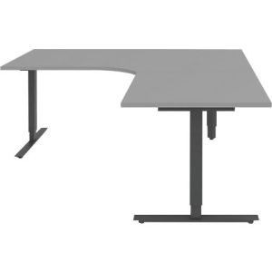 Winkelschreibtisch BARI 90°, T-Fuß, Freiformtisch, Winkel rechts, B 1800 x T 1000/800 x H 680-820 mm, mittelgrau/anthrazit Winkelschreibtisch BARI 90°, T-Fuß, Freiformtisch, Winkel rechts, B 1800 x T 1000/800 x H 680-820 mm, mittelgrau/anthrazit