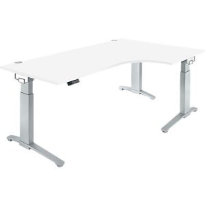 Winkelschreibtisch PLANOVA ERGOSTYLE, elektr. höhenverstellbar, 90° Winkel rechts, B 2000 x H 715-1182 mm, weiß/weißalu + Memory Master