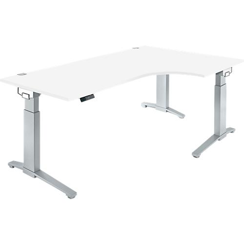 Winkelschreibtisch PLANOVA ERGOSTYLE, elektr. höhenverstellbar, 90° Winkel rechts, B 2000 x H 715-1182 mm, weiß/weißalu + Memory Master