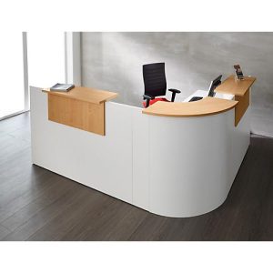 Winkeltheke Come-In, rund, L 2125 x B 2525 mm, weiß, 3 Ablagen in Buche-Dekor, Eckelement weiß Winkeltheke Come-In, rund, L 2125 x B 2525 mm, weiß, 3 Ablagen in Buche-Dekor, Eckelement weiß