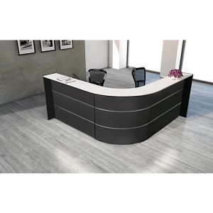 Winkeltheke Faro, mit Ablage- und Seitenplatten, melaminharzbeschichtet, ABS-Kanten, B 2320 x T 2320 x H 1120 mm, anthrazit/anthrazit Winkeltheke Faro, mit Ablage- und Seitenplatten, melaminharzbeschichtet, ABS-Kanten, B 2320 x T 2320 x H 1120 mm, anthrazit/anthrazit