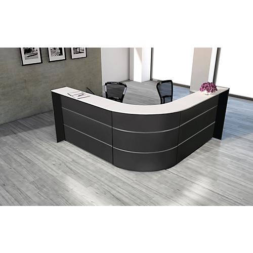 Winkeltheke Faro, mit Ablage- und Seitenplatten, melaminharzbeschichtet, ABS-Kanten, B 2320 x T 2320 x H 1120 mm, anthrazit/anthrazit