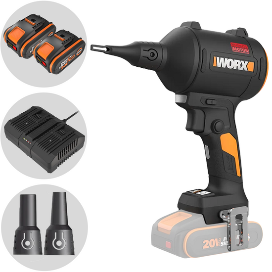 Worx Nitro WX099 – Tragbarer Akku-Staubbläser – 2 x 20 V / 4 Ah – 2 Akkuladegeräte